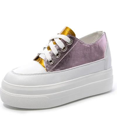 Модные 8 см новые кроссовки из натуральной кожи на платформе весна-осень, повседневные, скрытые, женские, вулканизированные, удобные, летние, разноцветные туфли 42