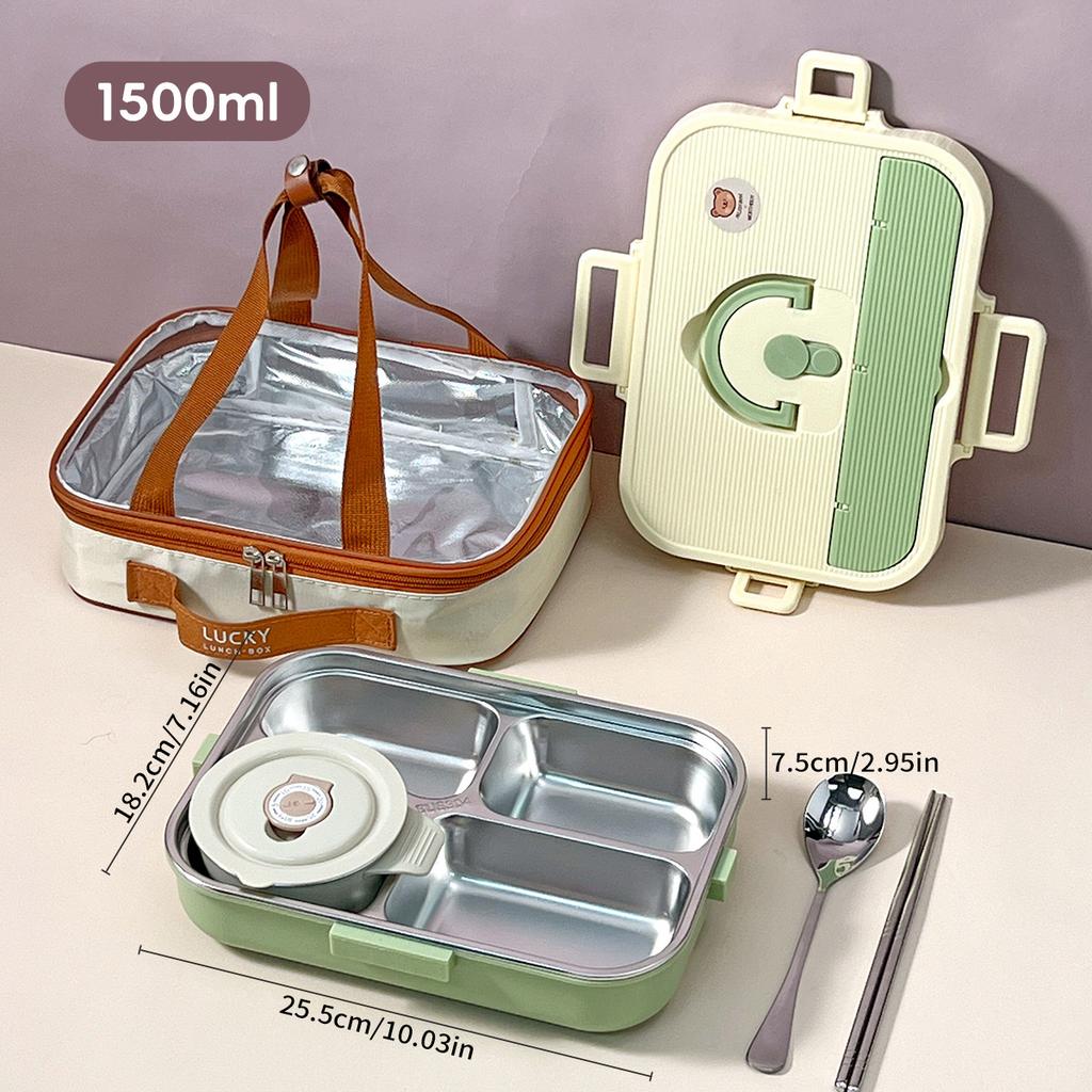 WORTHBUY Large Capacity 304 Stainless Steel Divided Lunch Box For Student Safe Heatable Portable Leak-proof Lunch Container Set