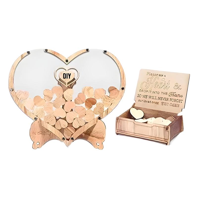 Heart Shaped Frame Wooden Love Signature Guest Book Rustic Drop Box With Heart Tags Wedding Birthday Party Props Desktop Decor