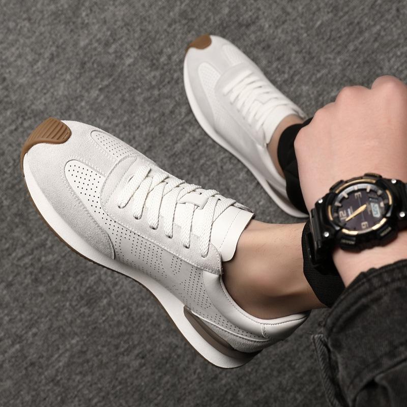 Trend New Men's Designer White Genuine Leather Breathable Running Shoes Male Causal Flats Sports Walking Sneakers Zapatos Hombre