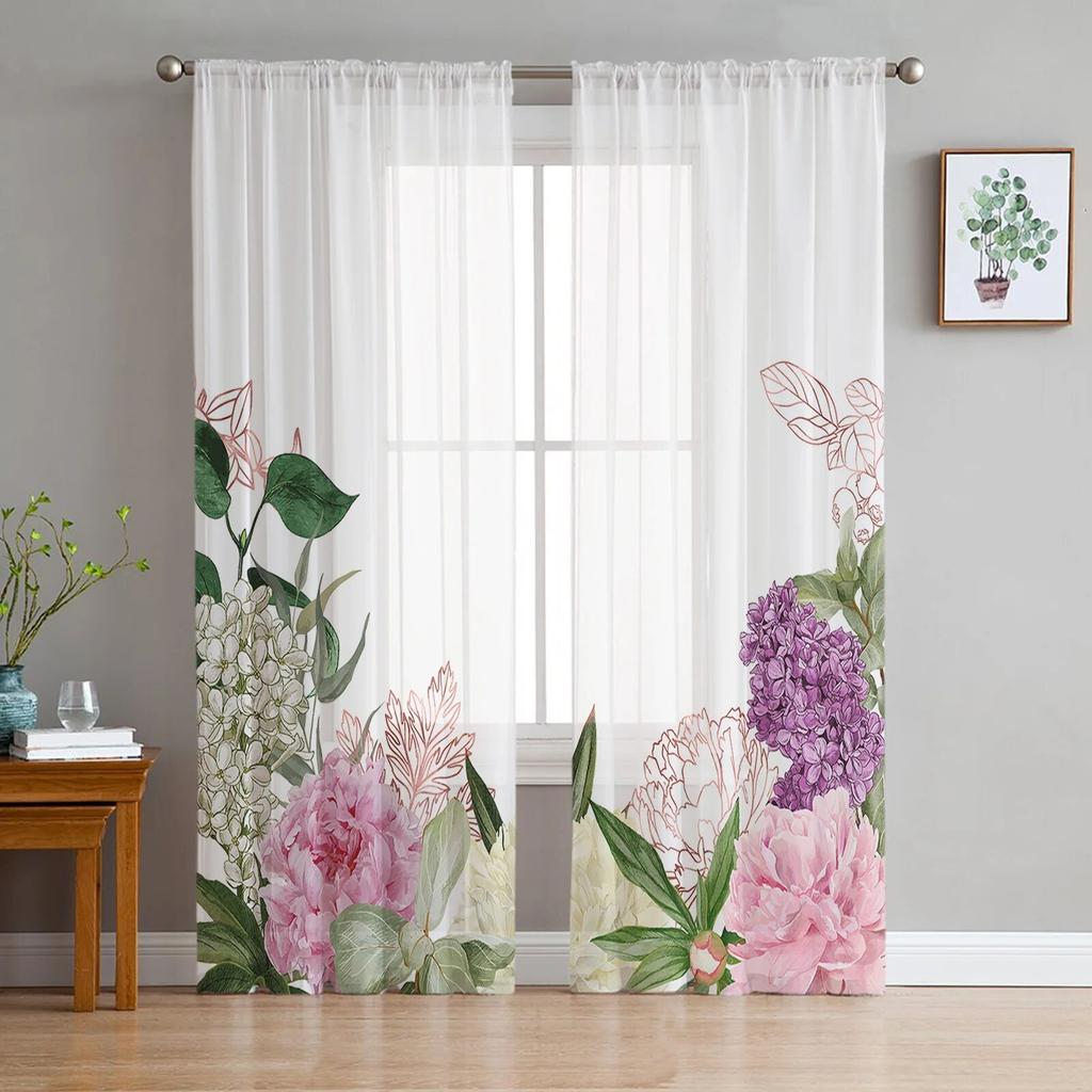 Pink Rose Romantic Luxury Tulle Curtains Modern Living Room Kitchen Chiffon Curtain Bedroom Sheer Valance Curtain