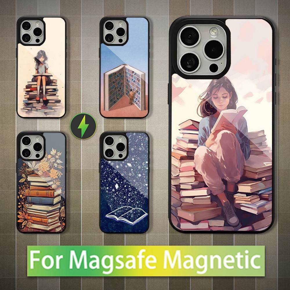 Read Art illustration Books Phone Case For iPhone 16,15,14,13,12,11,Pro,Max,Plus,Mini,Magsafe,Magnetic Wireless Charging Case