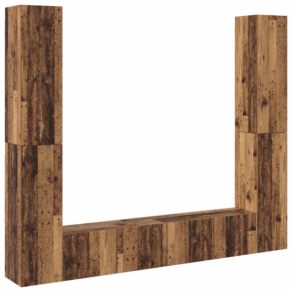 Wall Mounted TV Cabinets Set of 6 Rustic Wood Effect Engineered Wood