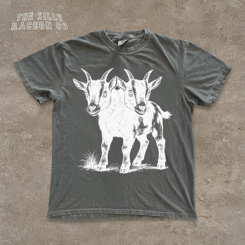 Two Headed Goat Shirt, Vintage Oddity Tee, Dark Academia, Goblincore, Cryptidcore Clothing, Strange Animal Gift for Men Women Unisex T-shirt