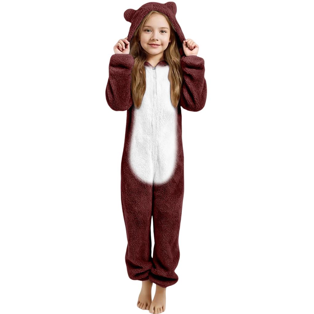Children's Fashion Colour-Blocked Fleece-Lined Thickened -Eared Fleece Romper