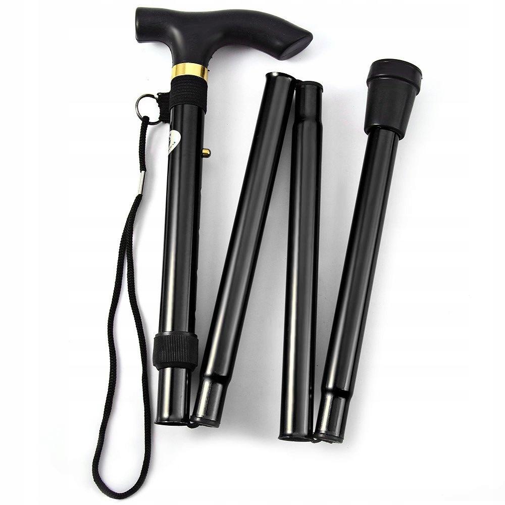 Folding walking stick, adjustable height, aluminum, black
