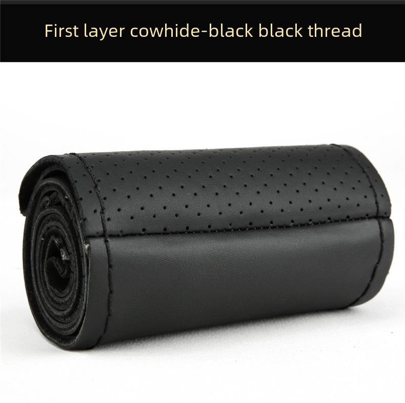 Универсальный комплект чехлов на ручки автомобиля и рулевое колесо из натуральной кожи - цветной сшитый вручную - 1-й слой коровьей кожи - Four Seasons - боковое отверстие