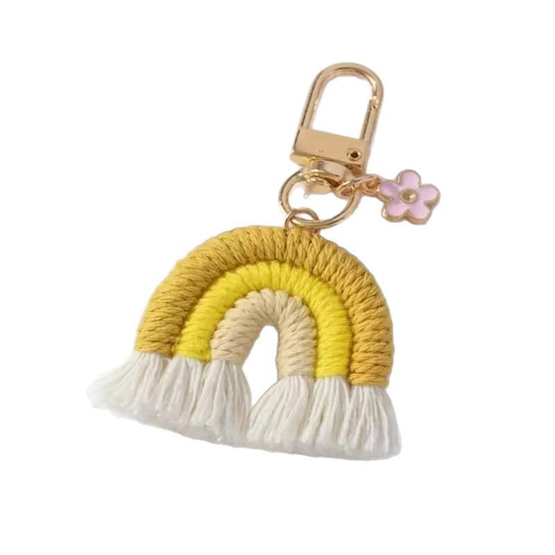 Hand-Woven Rainbow Keychain Pendant