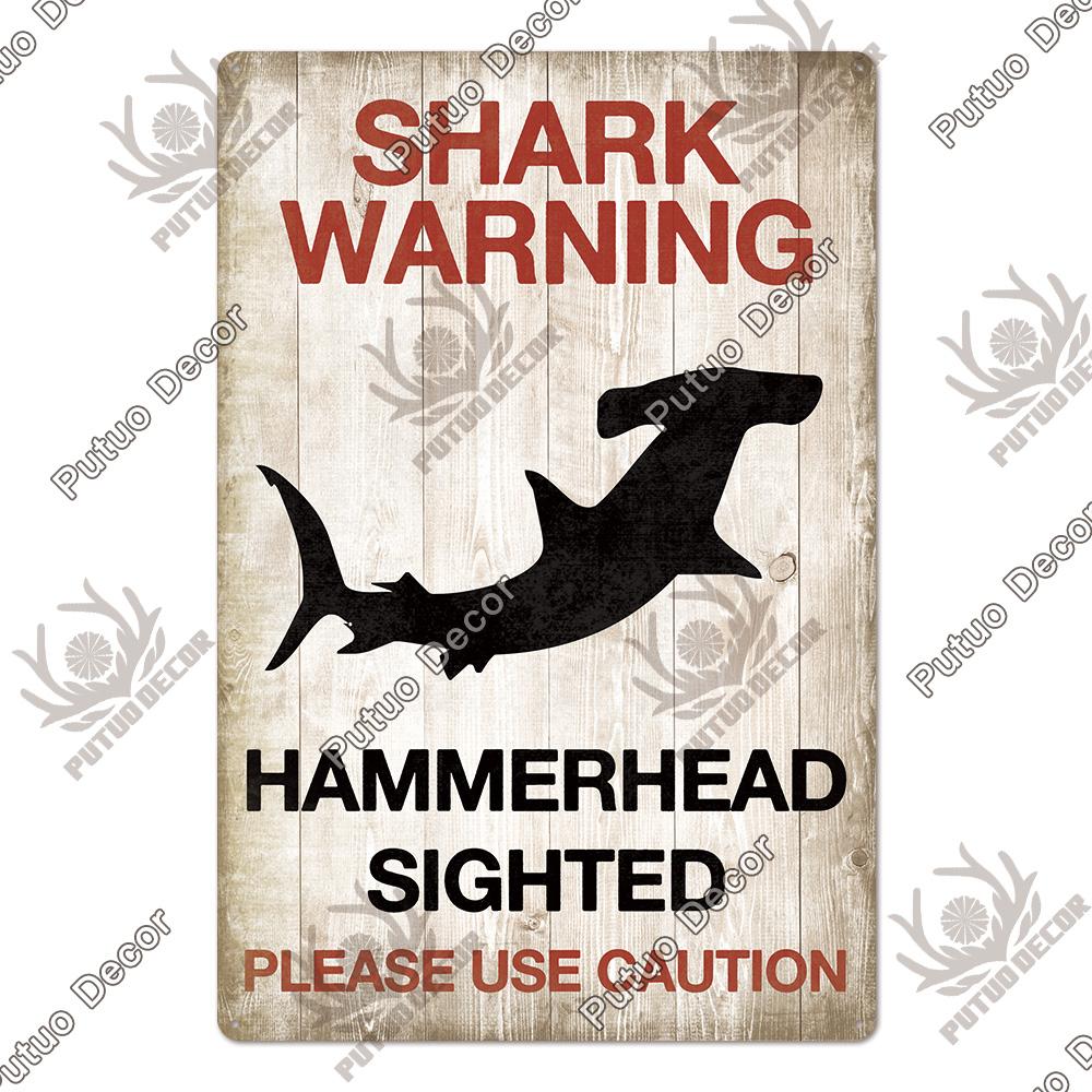 Putuo Decor Знак Акулы Металлические Знаки Винтажный Жестяной Знак Забавное Предупреждение Киноплакат для Бара Паба Кухни Клуба Мужской Берлоги Настенное Украшение