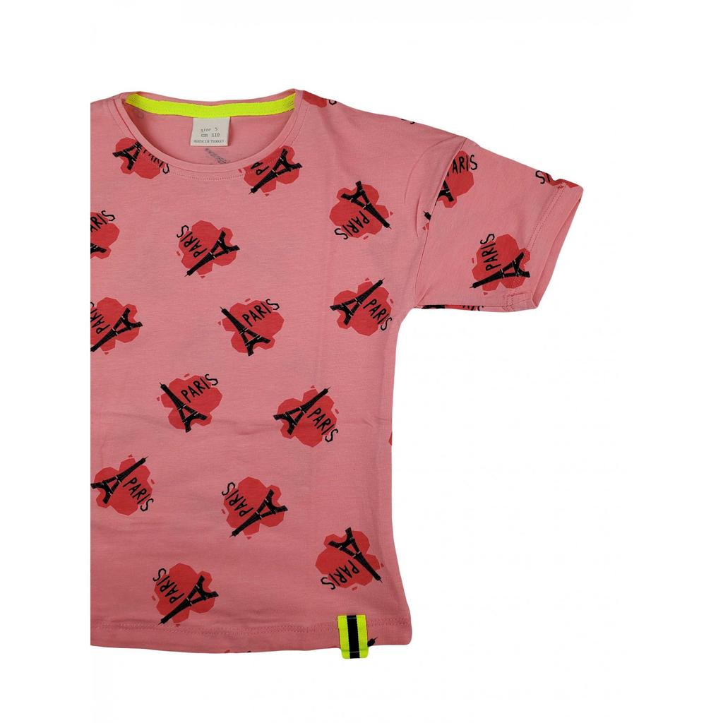 Хлопковая летняя футболка с принтом для девочек из чесаного хлопка Eiffel Paris