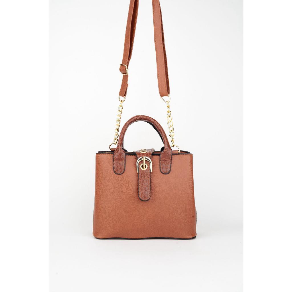 Women's Black Faux Leather Croco Patterned Strap Snap Fastener Zipper Closure Hand And Shoulder Bag