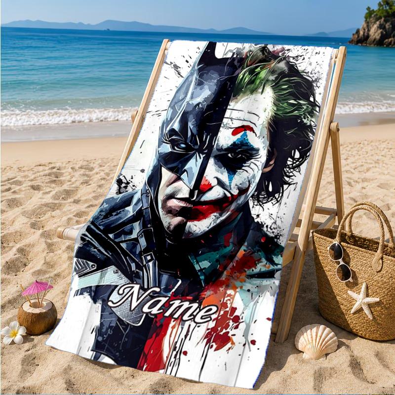 Custom Name Beach Towel Bat City Hero Artwork Microfiber Beach Towel, Lightweight for Summer Travel, Swimming Pool Fan Birthday Gift