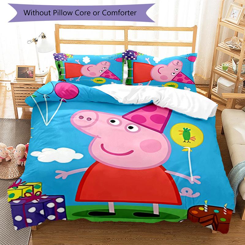 3pcs Peppa Pig1 pattern bedding set duvet cover set includes duvet cover &pillowcases, perfect all season bedroom decoration & gift
