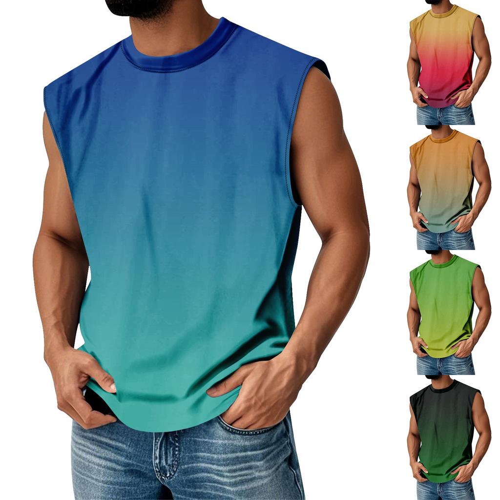Мужская летняя футболка без рукавов с круглым вырезом и градиентным рисунком в спортивном повседневном стиле