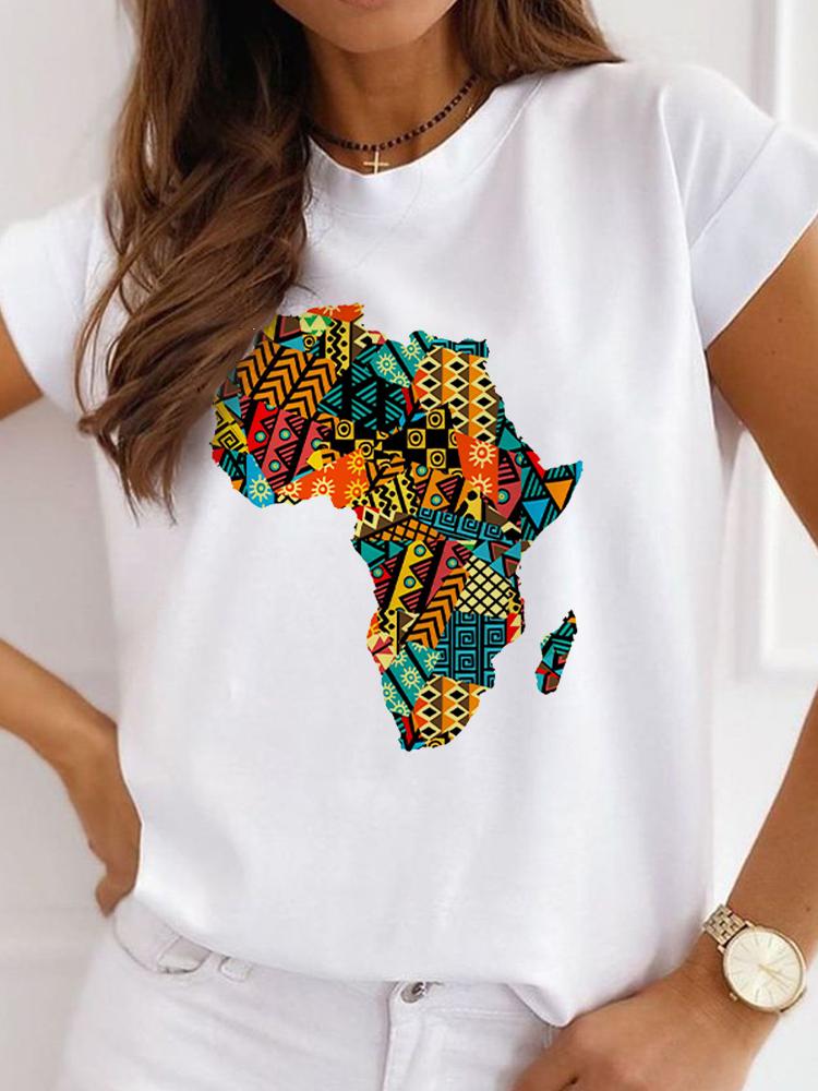 New Unisex's African-Style Casual Short-Sleeve T-Shirt, Loose-Fit Round-Neck Summer White T-Shirt, Printed Unisex's T-Shirt