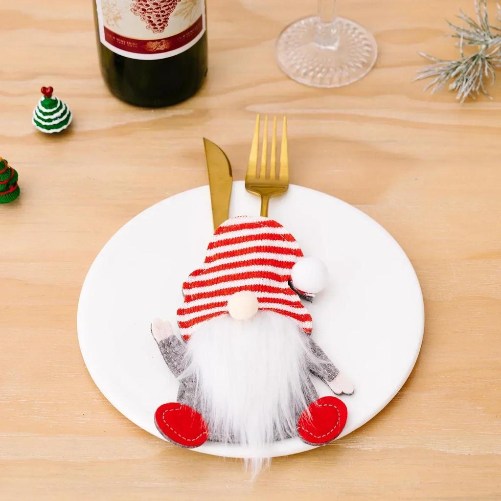 Creative Christmas Cutlery Holder Knife Fork Bags Gnome Santa Claus Xmas Tableware Holders Party Dinner Table Decorate Supplies