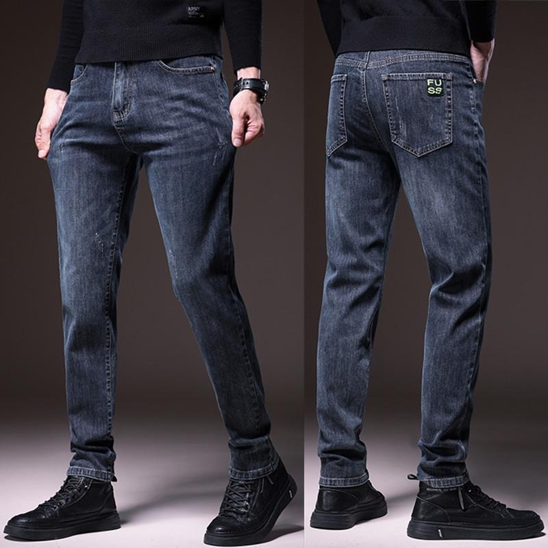 Trendy Men's Spring and Autumn Jeans, Stretch Korean Version, Slim Fit, Straight Tube, Versatile Jeans, Men's Pants, Men's Pants