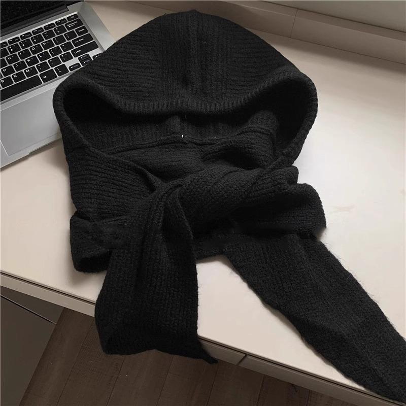 Women's Winter Knit Hooded Hat with Integrated Scarf 100% Polyester Casual Design for Business & Travel Warmth