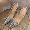 Fashion Summer New Baotou Sandals Women's Pointed Head Shallow Mouth Rhinestone Butterfly Knot Anti-slip Wear-resistant High Heels
