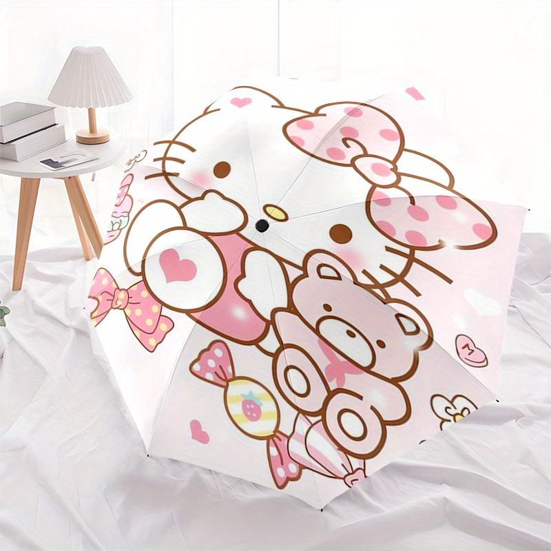 Hello Kitty,Cute Automatic Folding Umbrella-Simple 8-Rib Design, Bright Cartoon Pattern, Durable Iron Frame, Suitable For Travel, Outdoor, B