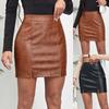 Women's Half Skirt Printed Short Skirt High Waist Irregular Leather Skirt  Slim