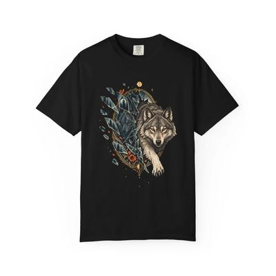 Wolf Mirror Graphic T-Shirt Black Front Print Comfort Colors 1717