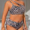 2024 Plus Size Leopard Print One-Shoulder Bikini Swimsuit for Women