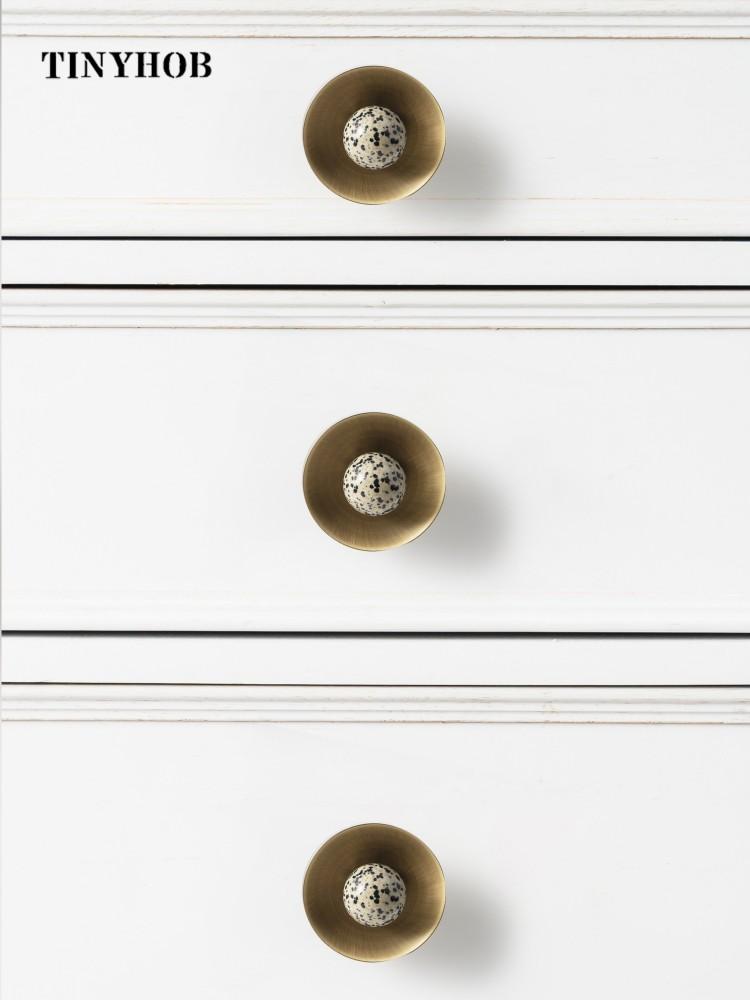 Tinyhob Nordic Art Handle / Natural Stone+ Bronze Handles and Knobs Drawer Pulls Kitchen Cabinet Knobs Furniture Hardware