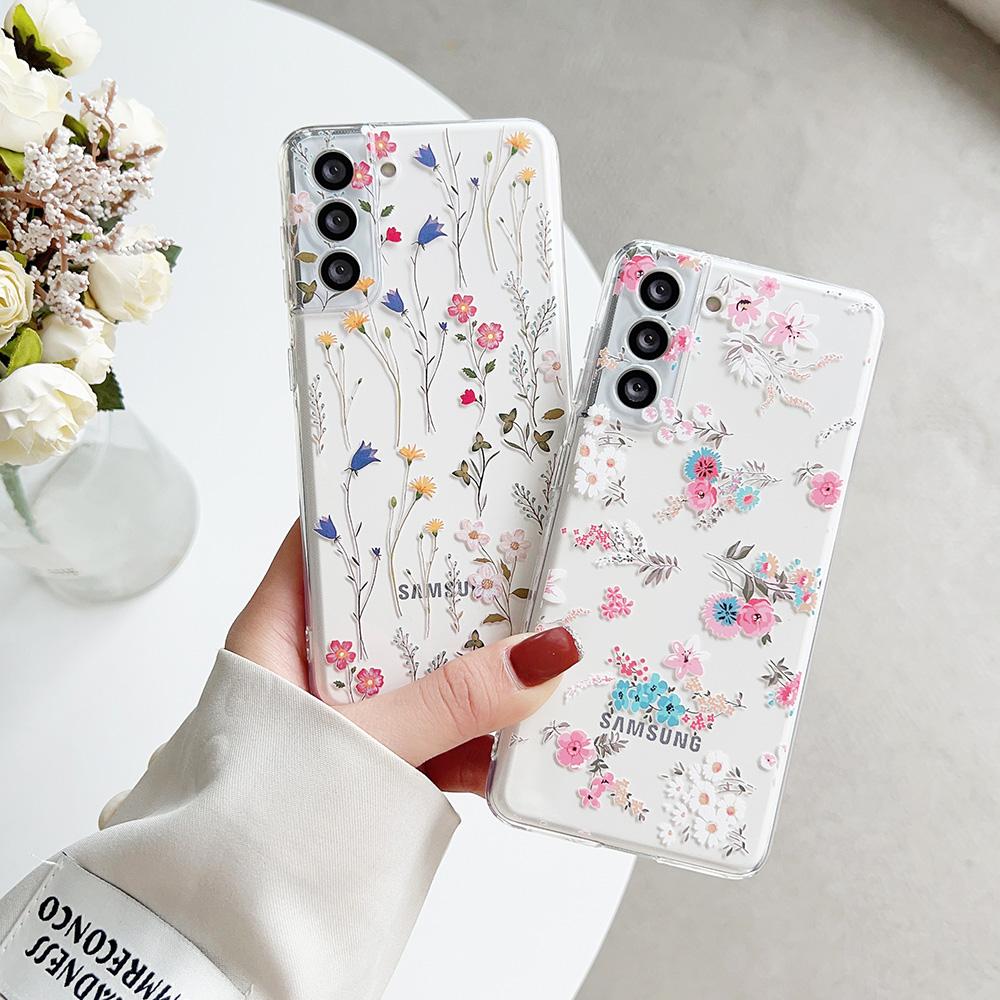 Чехол с рисунком свежих цветов для Samsung Galaxy S22 Ultra S21 S20 Plus Fe Note 20 10 A53 A52 S A32, прозрачный мягкий силиконовый чехол