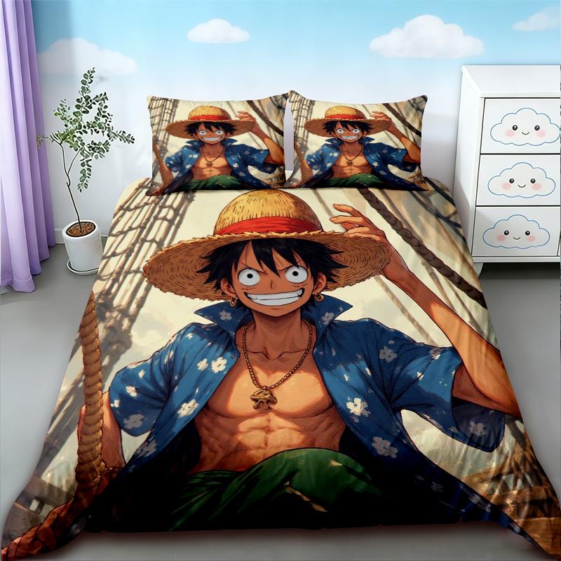 3 шт. Пододеяльник Подарки Луффи One Piece Мультяшный Комплект Постельного Белья Чехол для Одеяла Мягкий Удобный для Спальни Общежития Полуторный Односпальный