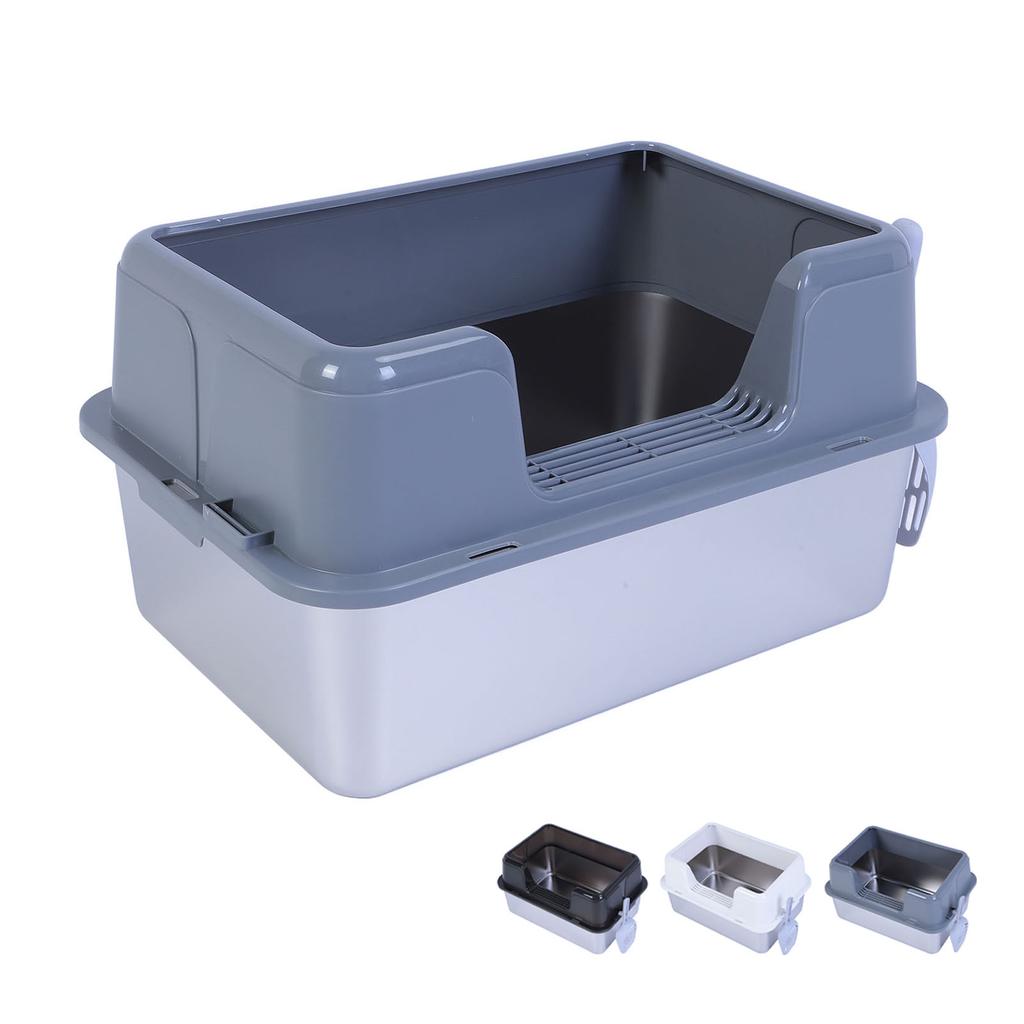 Металлический лоток для кошачьего туалета из нержавеющей стали 20 л, легко моется, не разбрызгивается, высокий бортик, большой лоток для кошачьего туалета