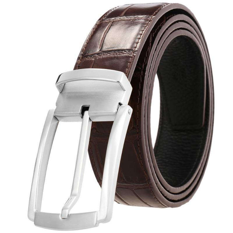 Pin buckle belt, punched belt, men first layer cowhide belt