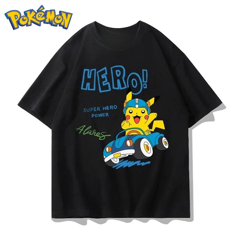 Cute Pikachu Pokémon Printed TShirt Unisex Summer Y2K Harajuku Style Loose Casual Short Sleeve Top for Street Wear