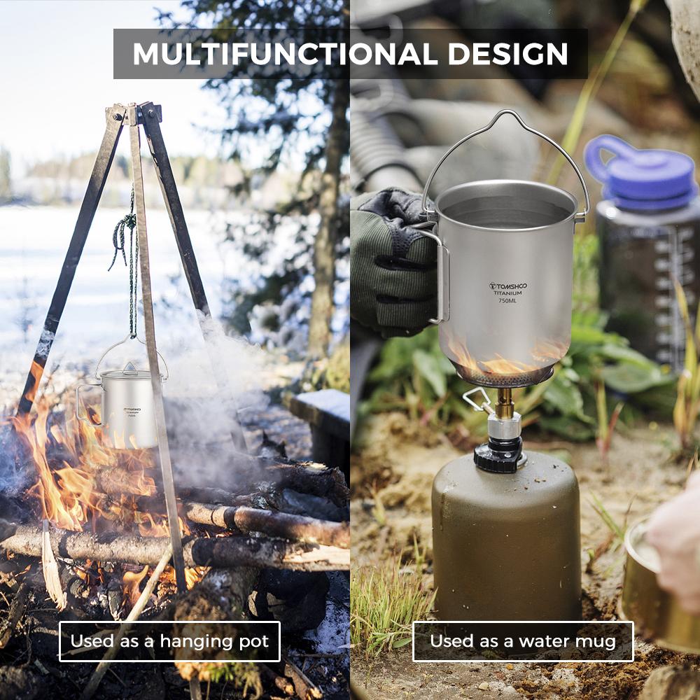 TOMSHOO Титановый горшок 750 мл Сверхлегкий портативный подвесной горшок с крышкой и складными ручками для улицы