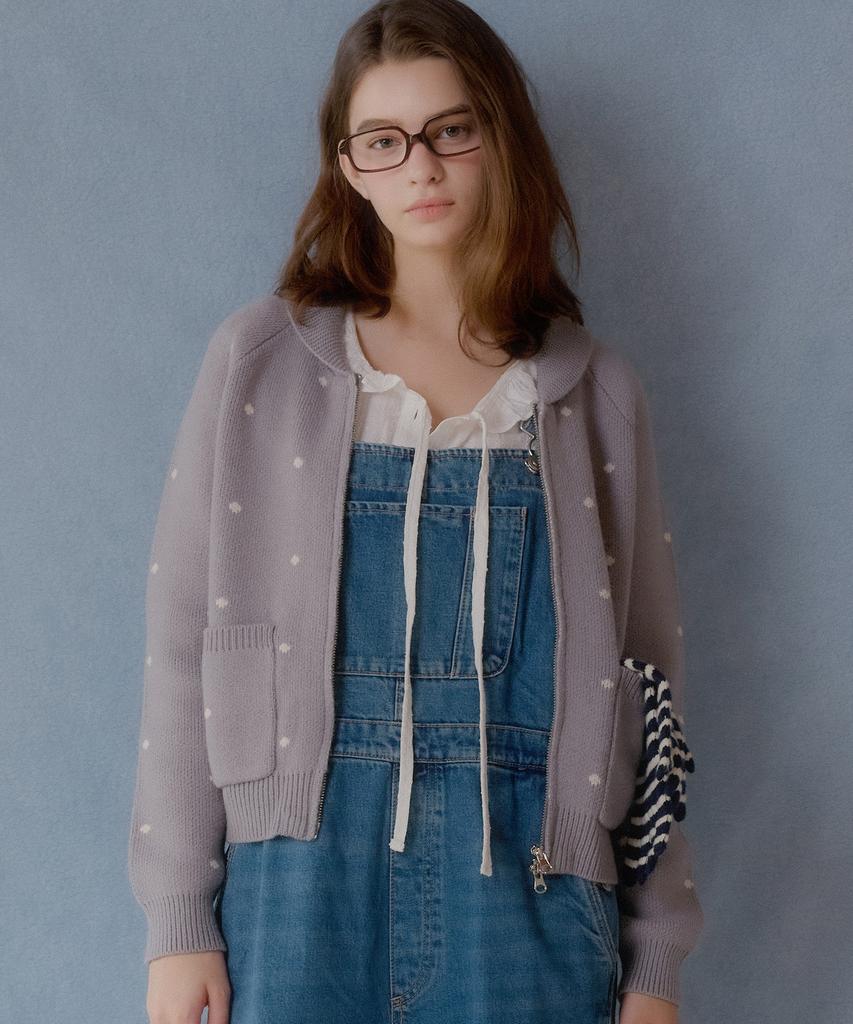 LETTER FROM MOON Dot Alpaca Wool Knit Zip-Up (Gray)