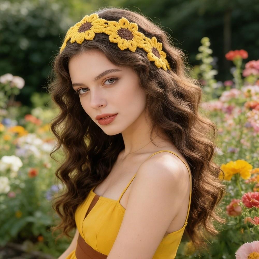 Colorful Pastoral Style Headscarf Scarf Knitted Hair Band Sweet Flowers Hairband Photography Prop