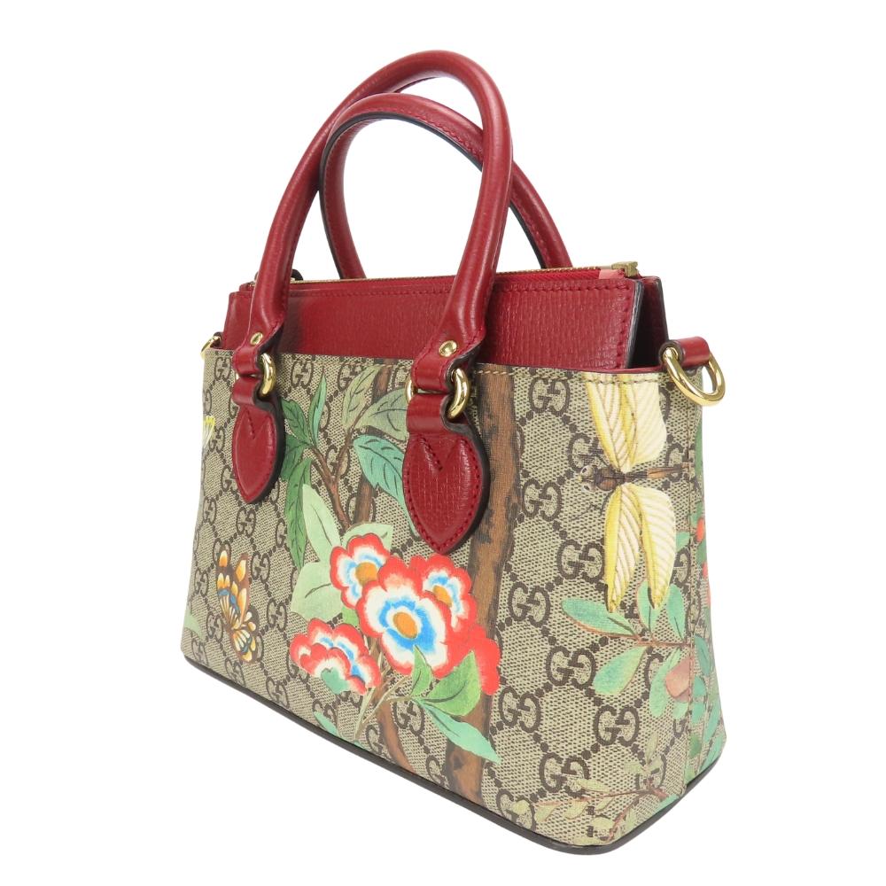 Used GUCCI Handbag Tian 453177 GG Supreme Canvas Red beige Shoulder