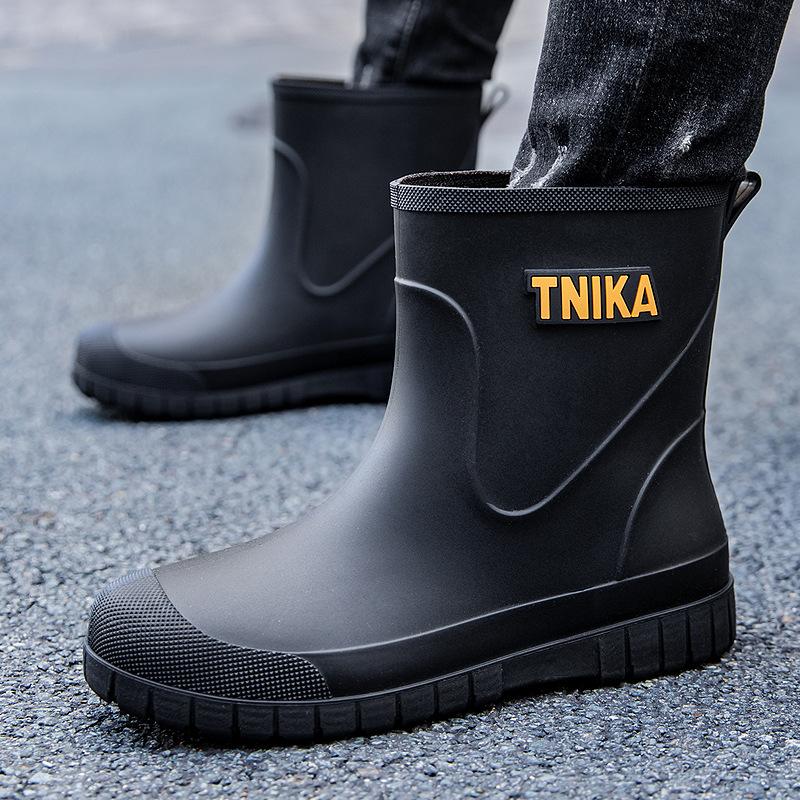 Мужские резиновые сапоги нескользящие средние бархатные теплые резиновые сапоги модные износостойкие резиновые сапоги комплект водонепроницаемые для рыбалки на открытом воздухе водные туфли
