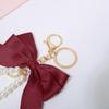 Bowknot Keychains Women's Pearl Chain Big Bow Tie Tote Hanging Ornament Bag Decorations DIY Headphone Case Accessories Kit Chain