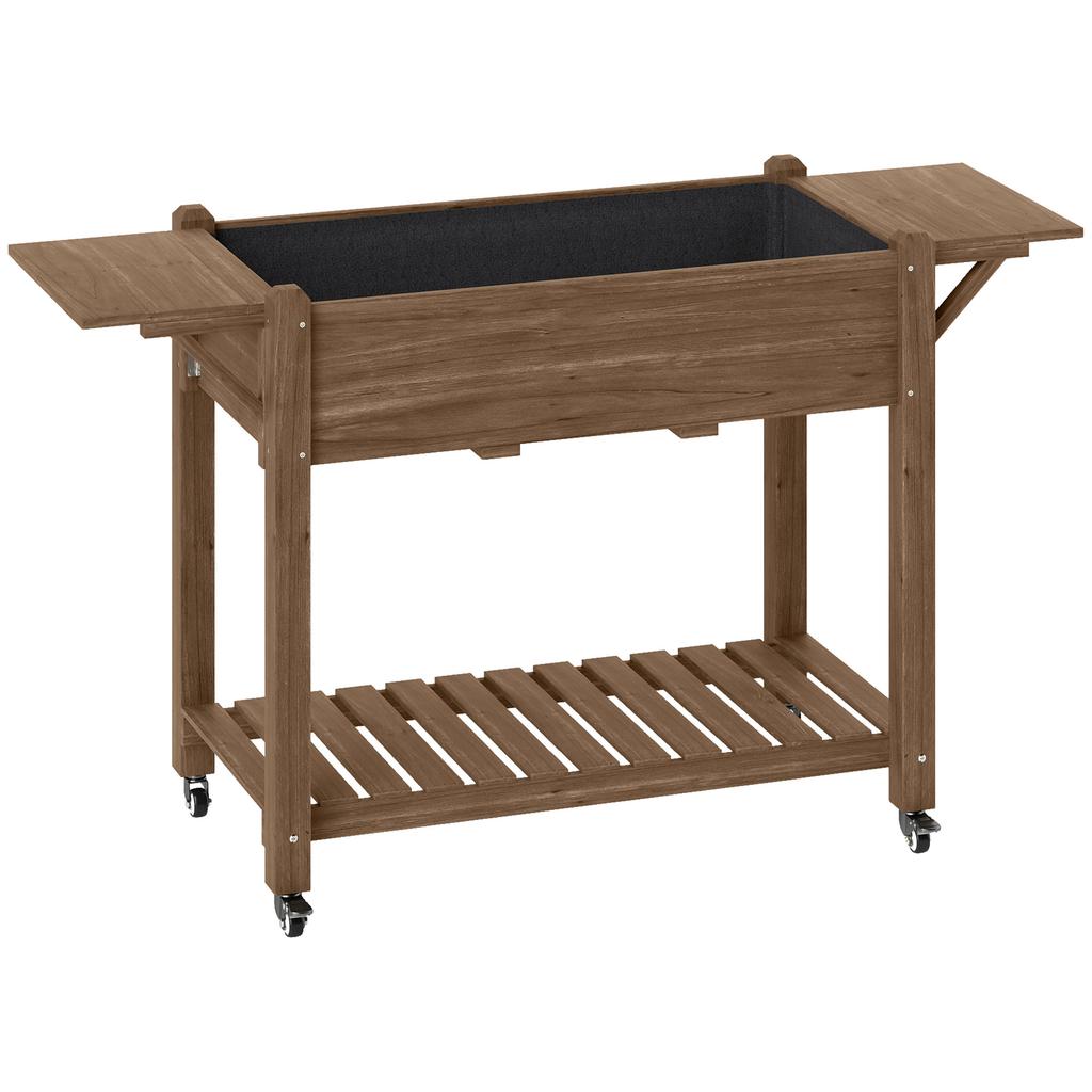 46 x 94cm Wooden Raised Planter, with Shelves - Carbonised