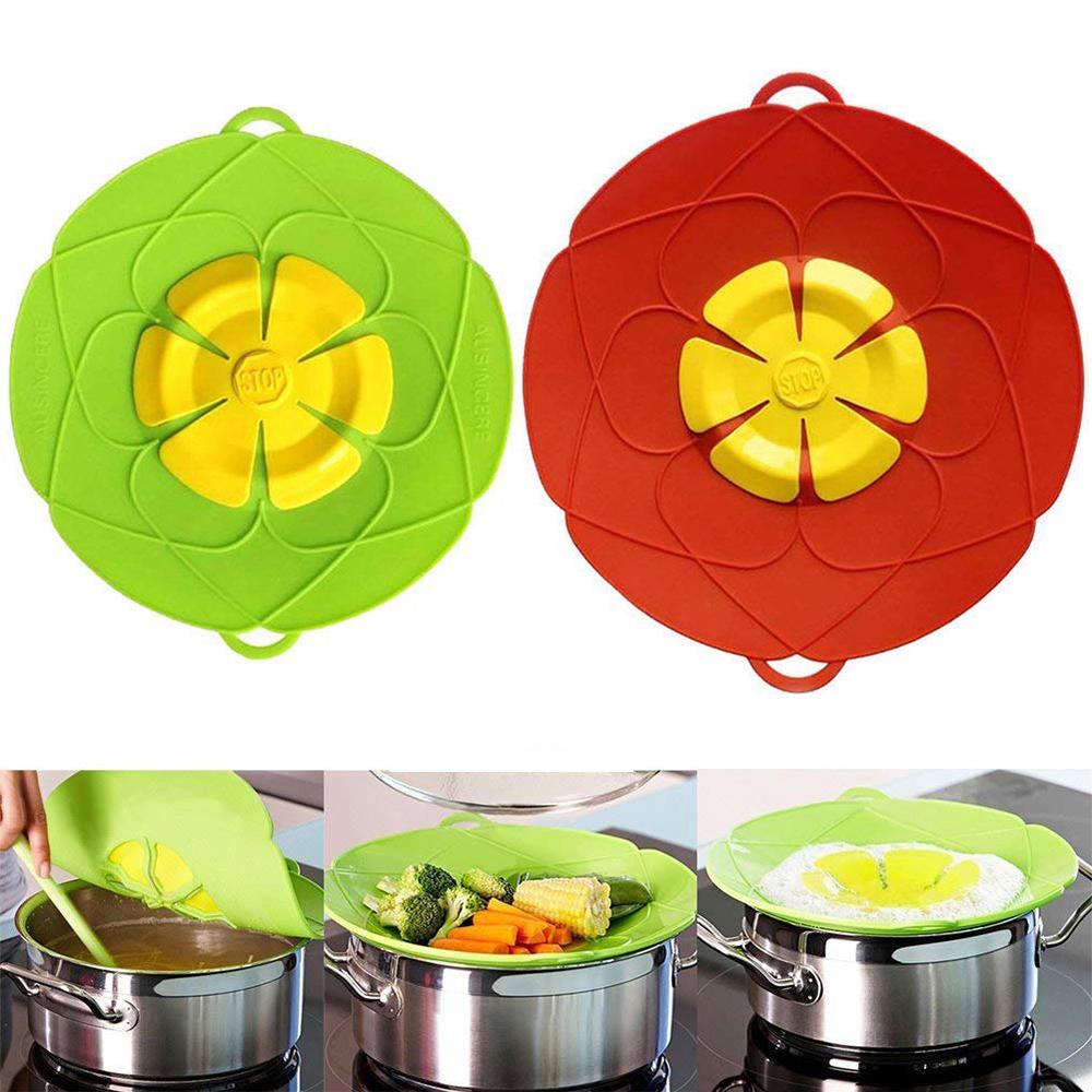 2pcs Spill Stopper Lid Cover Boil Over Safeguard Silicone Spill Stopper Pot Lid Splatter Guard Screens Multi-Function Kitchen Cooking Tool Green