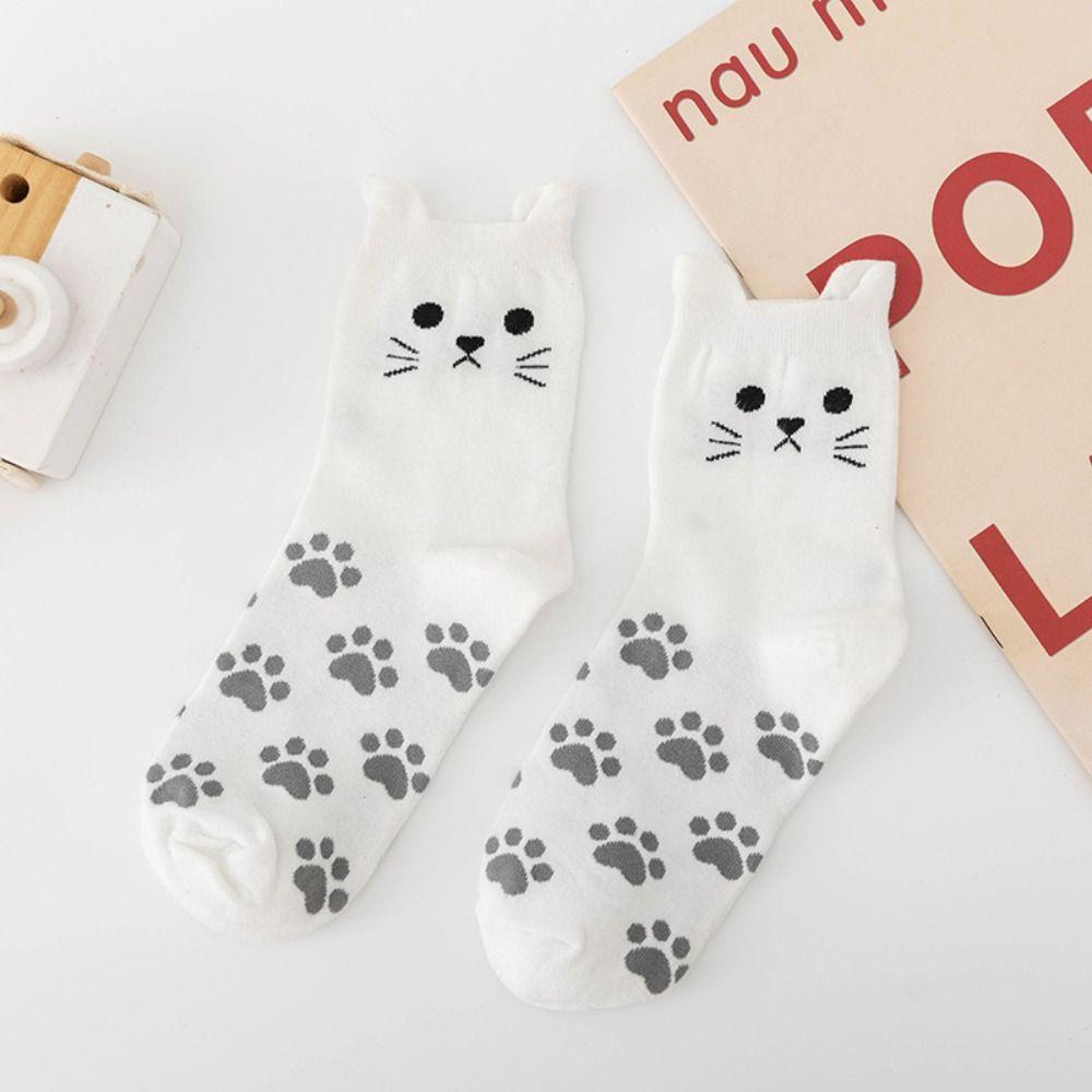 Breathable Medium Tube Socks Polyester Cotton Warm Knitting Socks New Winter Cat Paw Socks  Women