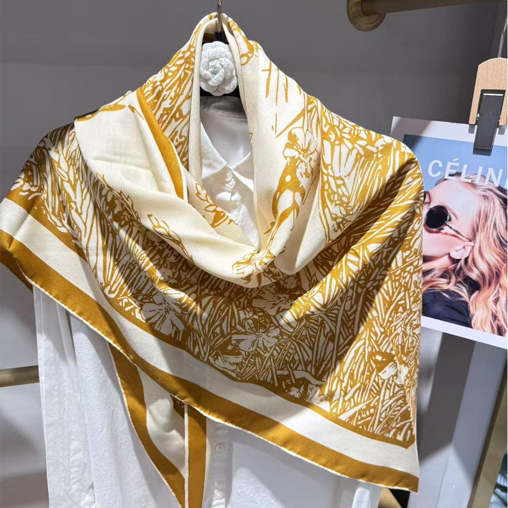 Deep Khaki 30% Silk 70% Wool Scarf Shawl Printed New Brand Fall Winter Women Triangle Silk Wool Scarves Wraps 130*200cm