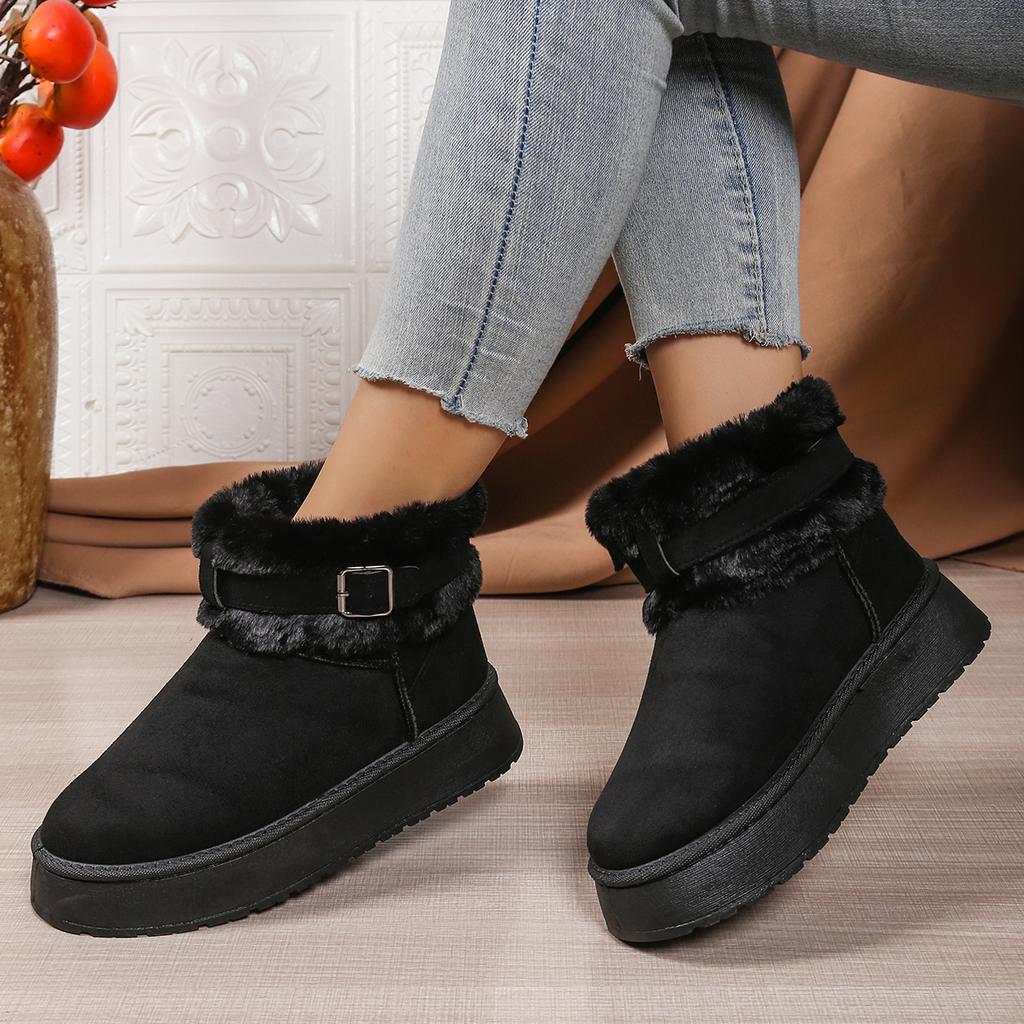 Fashion Women Single Boots Casual Comfort Warm Non-slip Snow Boots Women Winter New Outdoor Women Shoes Thick Soled Plush Mid-calf Boots