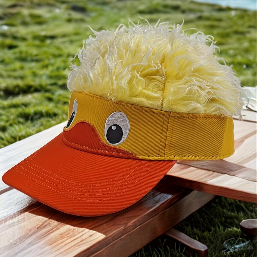 1Pc New Korean Version Adult Little Yellow Duck Baseball Wig Cap Embroidered Unisex Couple Hip Hop Party Novelty Duckbill Cap Funny Casual Hat