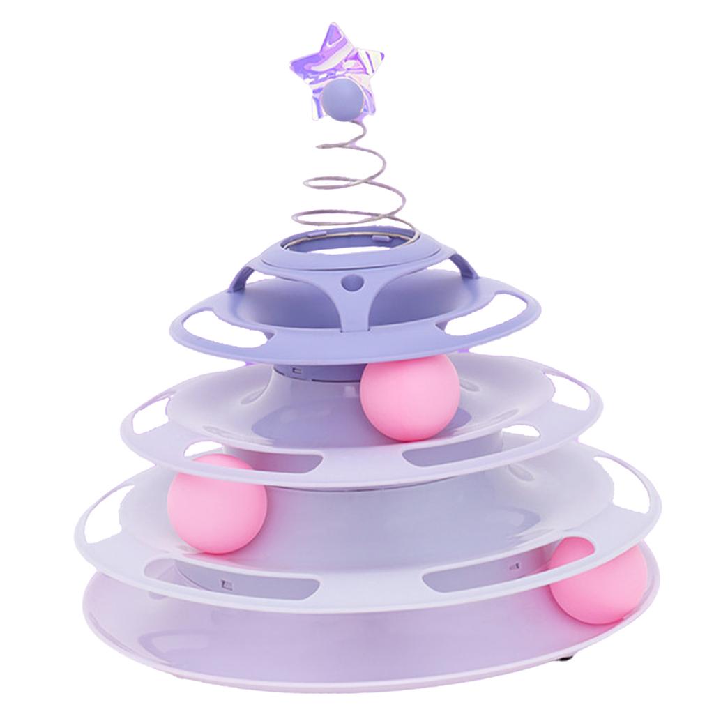 Cat Toy Roller 3 Levels Antislip Base Easy To Clean Interactive Turntable Track Toy for Batting Chasing Swatting Purple