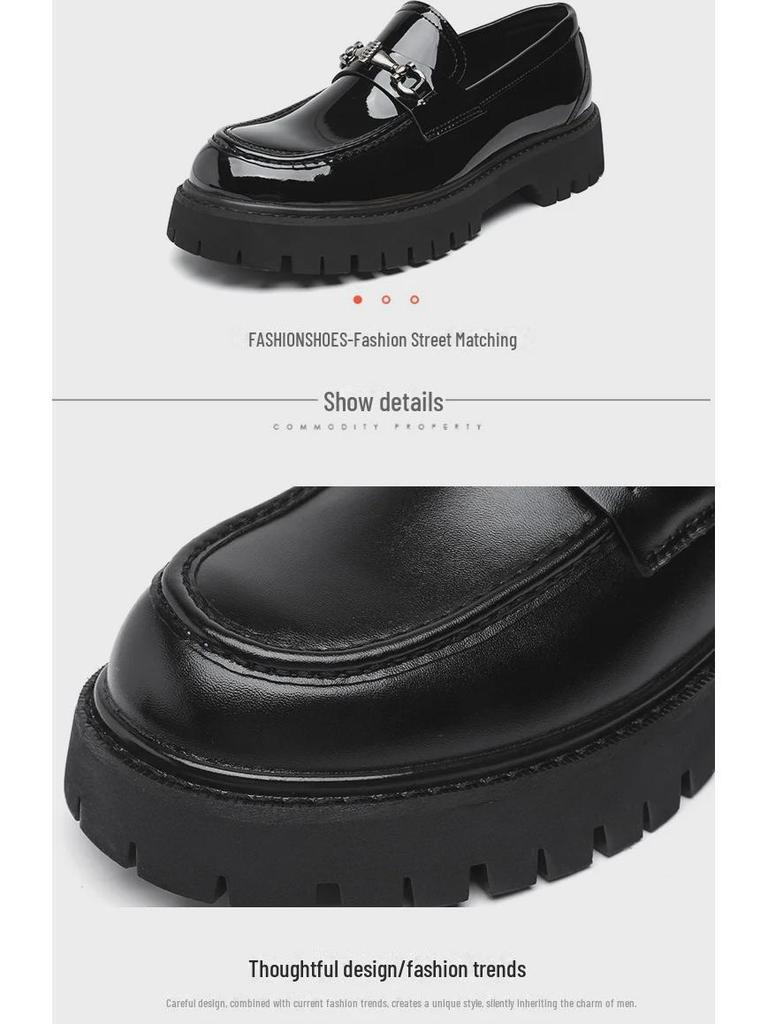 2024 Молодежные мокасины Toe: Мужские кожаные туфли на толстой подошве, увеличивающие рост, больших размеров