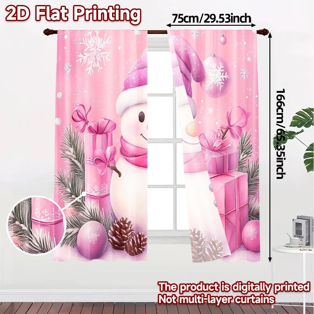 2Pcs,Curtains Cute Snowman Christmas Gifts_F Chic Chic Curtains Polyester Curtains Thermal Insulation, And Room Darkening