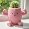 Инновационный горшок из ПЛА Милый мускулистый мужчина Горшок 3D-печатный Улыбающееся лицо Декоративный горшок для растений Зеленый Горшок Забавный контейнер для суккулентов Маленький