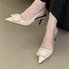 Pesstwei Glitter Design Square Button Diamonds Pumps Woman Sandals Elegant Sexy Thin Heels Pointed Toe Prom Slingbacks Shoes